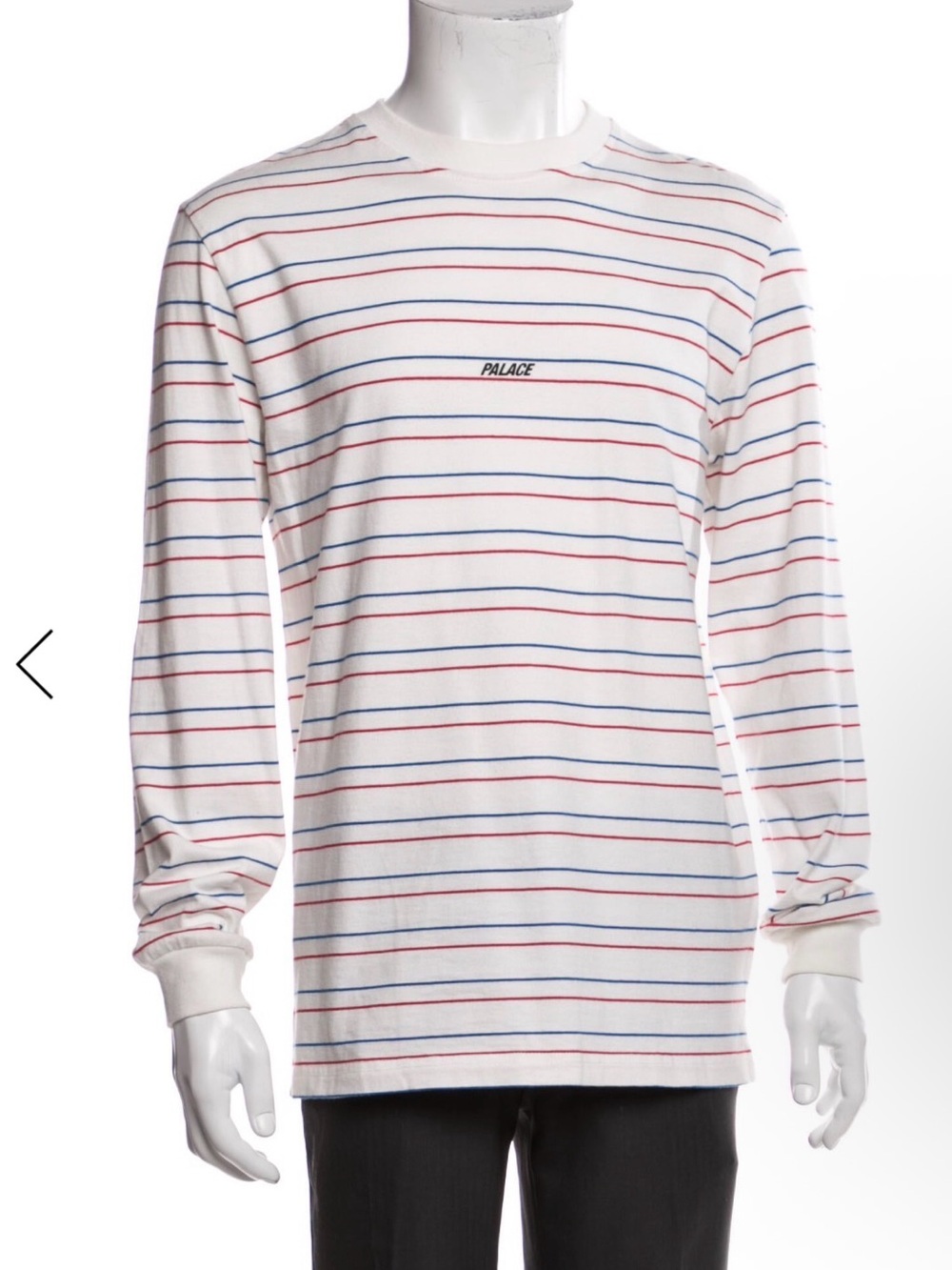 PALACE White Long-Sleeve Crewneck with Red & Blue Stripes Medium